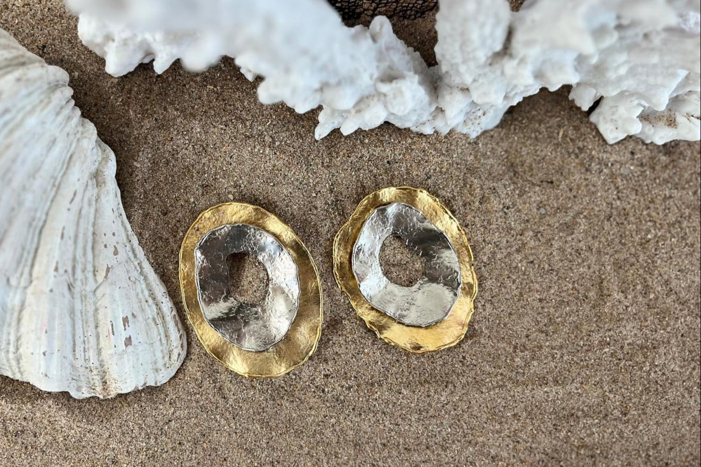 Eternal Oasis Rings 18K gold-plated earrings from Emirates Collection, elegant and handmade jewelry
