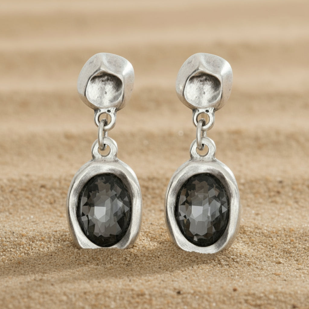 Silver Plated Earrings with Gray Swarovski Cristal (1529)