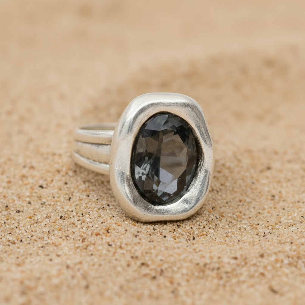 Silver Plated Ring with Gray Swarovski Cristal (6098)