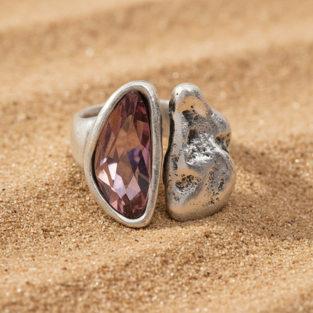 Silver Plated Ring with Pink Swarovski Cristal (6993)