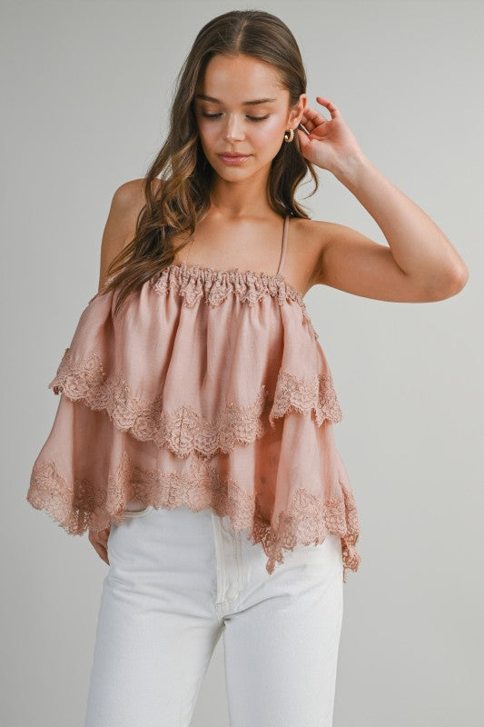 Rosé Whisper Lace Top