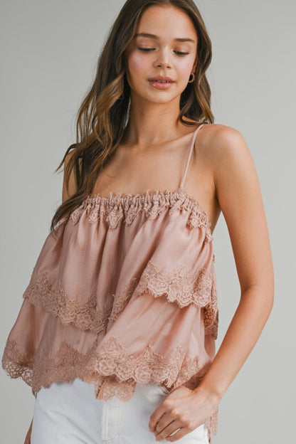 Rosé Whisper Lace Top
