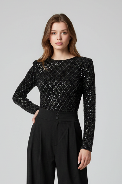 Celeste Black Sequin Bodysuit
