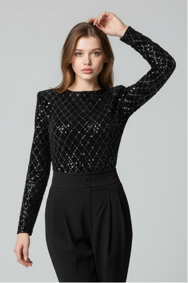 Celeste Black Sequin Bodysuit