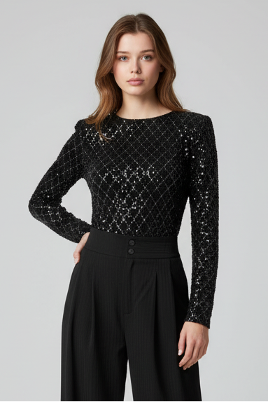Celeste Black Sequin Bodysuit