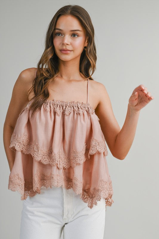 Rosé Whisper Lace Top