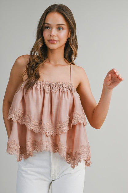 Rosé Whisper Lace Top