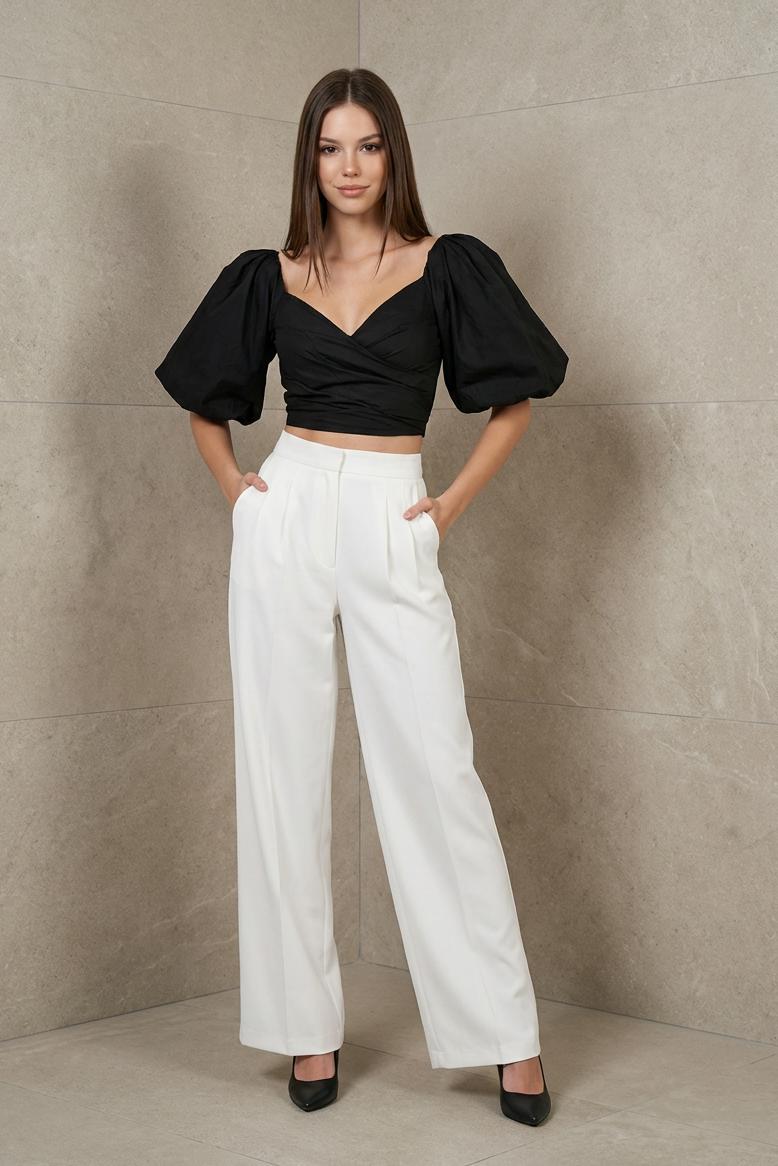 Midnight Elegance Puff Sleeve Top