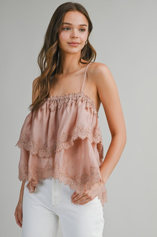 Rosé Whisper Lace Top