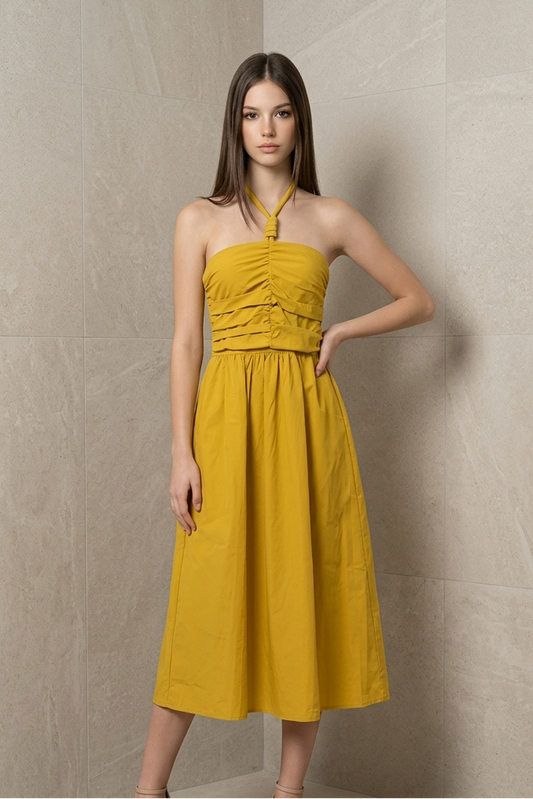 Golden Muse Halter Midi Dress