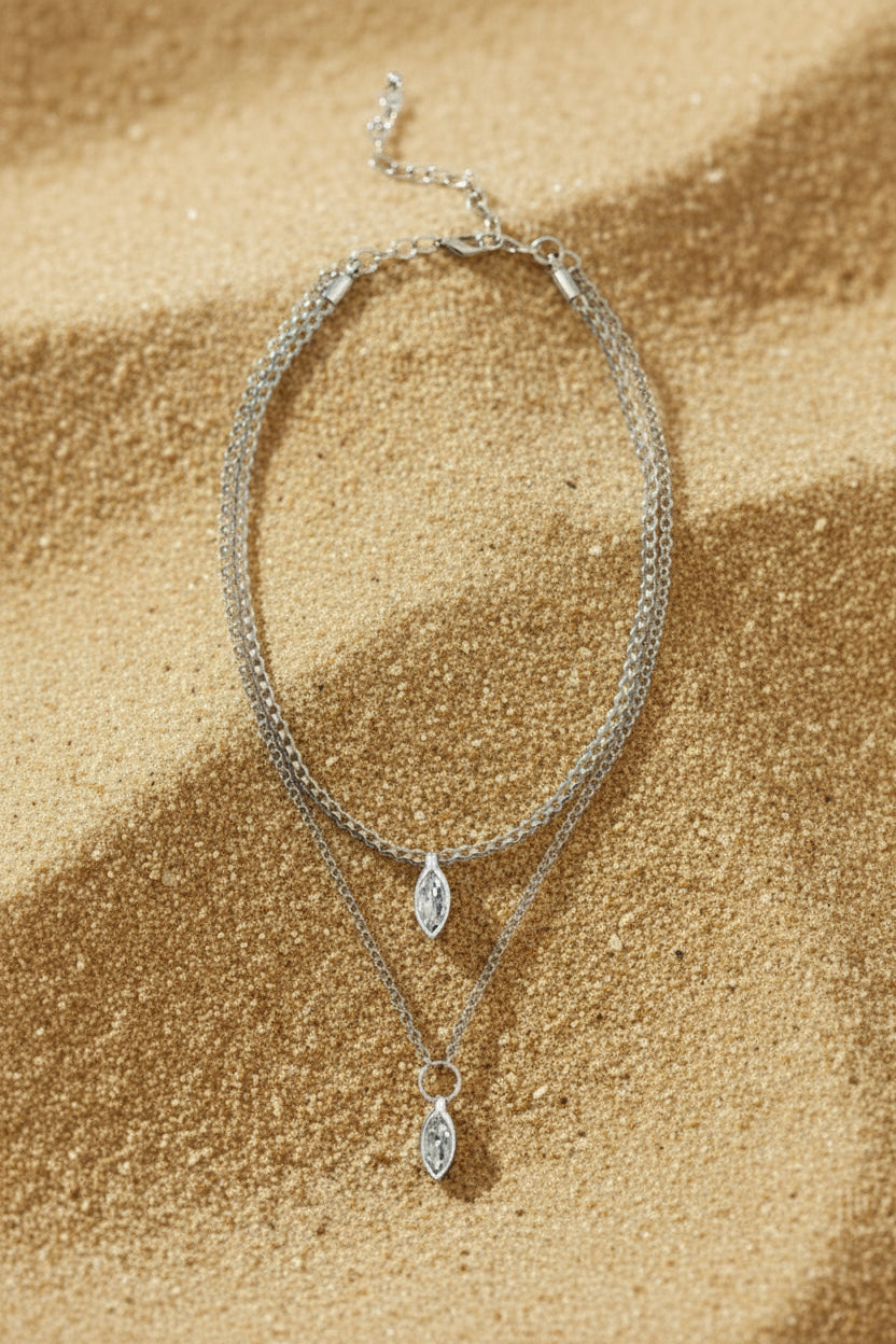 Silver Plated Necklace with Clear Swarovski Cristal (3532)