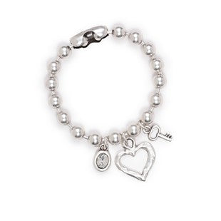 Silver Plated Bracelet with Clear Swarovski Cristal, Heart & Key (2943)